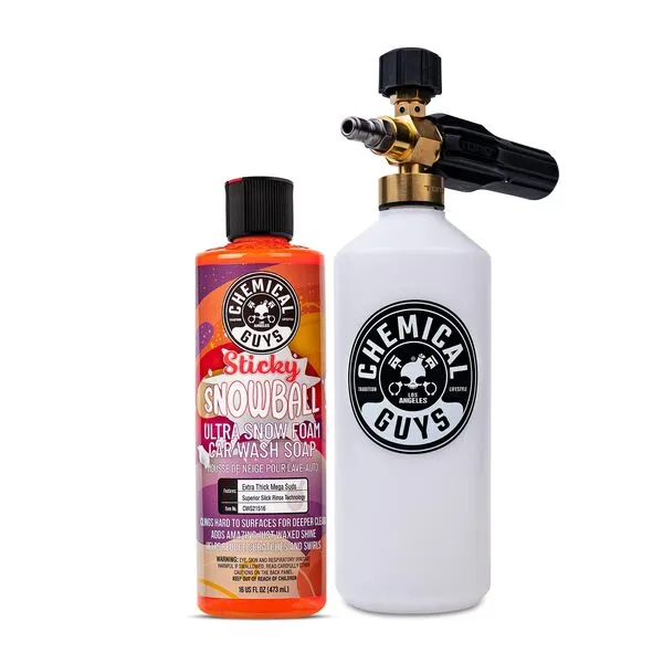 Chemical Guys EQP369 TORQ Professional Snow Foam Cannon Car Wash Snow Foamer + Sticky Snowball Ultra Snow Foam Car Wash Soap 16 fl oz (Safe for Cars, Trucks, SUVs, & More) Works With Pressure Washer