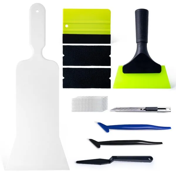FOSHIO Bulldozer Squeegee Window Tint Kit, Car Squeegee for Windshields, Back Window, Felt Squeegee & 2 Felt Tape, Utility Knife & 10PCS Blades, 2 Micro Squeegee & Corner Squeegee Vinyl Wrap Tools
