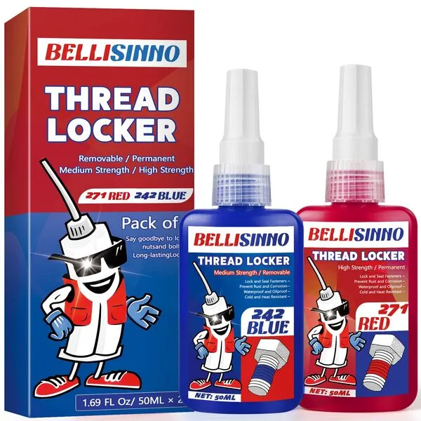 Thread Lock Blue 242 and Red 271, Medium and Strong Strength Lock Tight Threadlocker, Thread Lock for Nuts, Bolts, Fasteners and Metals, Anaerobic Curing Metal Glue to Prevent Loosening and Corrosion