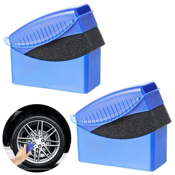 2pcs Tire Shine Applicator, Reusable Tire Dressing Applicator with Lid, Tire Brushes for Cleaning Tires, Auto Wheel Detailing Tire Cleaner Foam Brush for Using to Apply Tire Shine,Tire Wet(Blue)