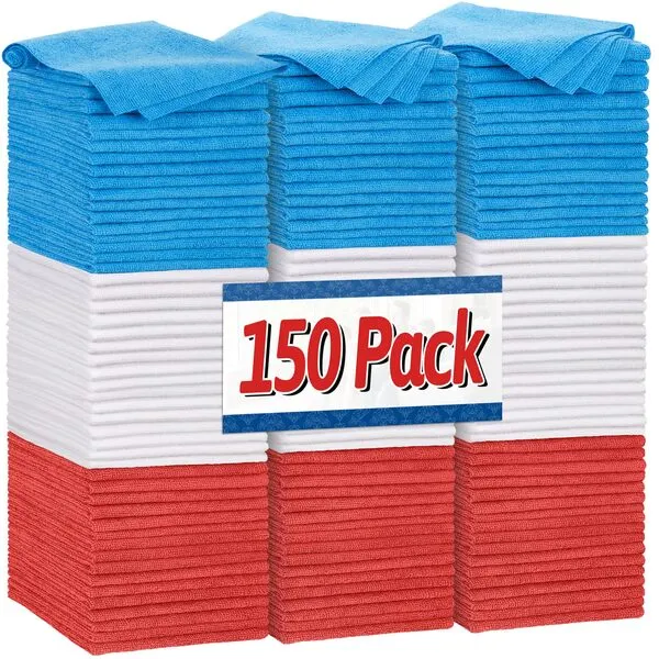 FIXSMITH Shop Towels, Pack of 150, Microfiber Cleaning Cloth Bulk, Microfiber Towels for Cars, Lint Free, Scratch-Free Microfiber Towels, Cleaning Rags for Housekeeping, 11.5 x 11.5 inch
