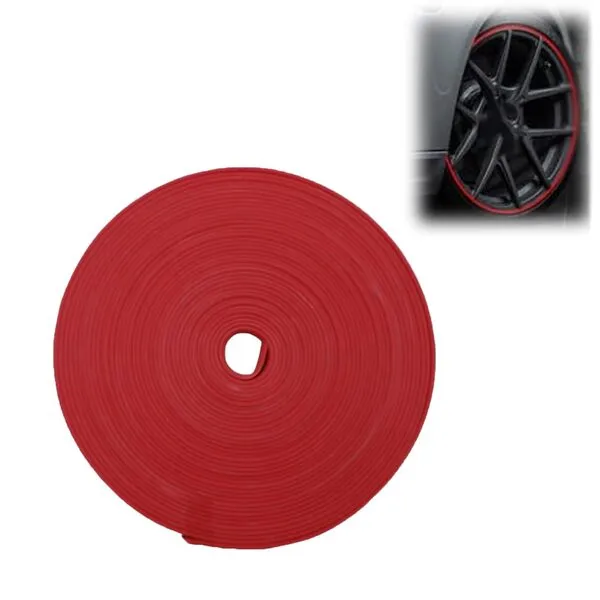 INHLUGLK 8M Car Wheel Rim Edge Protector Vehicle Tire Guard Sticker Rubber Strip Line, 8M Car Wheel Rim Edge Protector Vehicle, 8M All-Fit Rim Trim Wheel Protection Strips (Red)