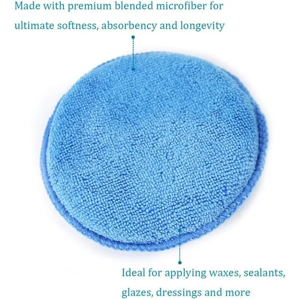 Generic Microfiber Wax Applicator, Ultra-Soft Microfiber Wax Applicator Pads with Finger Pocket Wax Applicator for Cars Wax Applicator Foam Sponge (Blue, 5