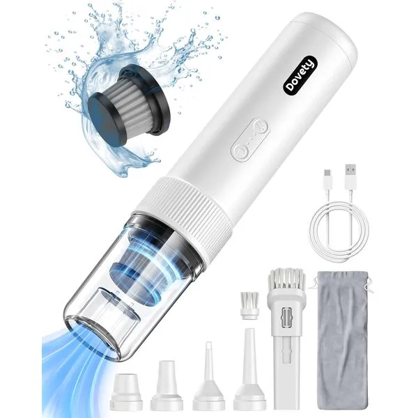Dovety Car Vacuum Portable Cordless, 21000PA Powerful Suction, 5 in 1 Mini Vacuum Cleaner with LED Light, Handheld Car Vacuum Up to 40 Mins Runtime Portable Vacuum for Car, Home, Pet, Office