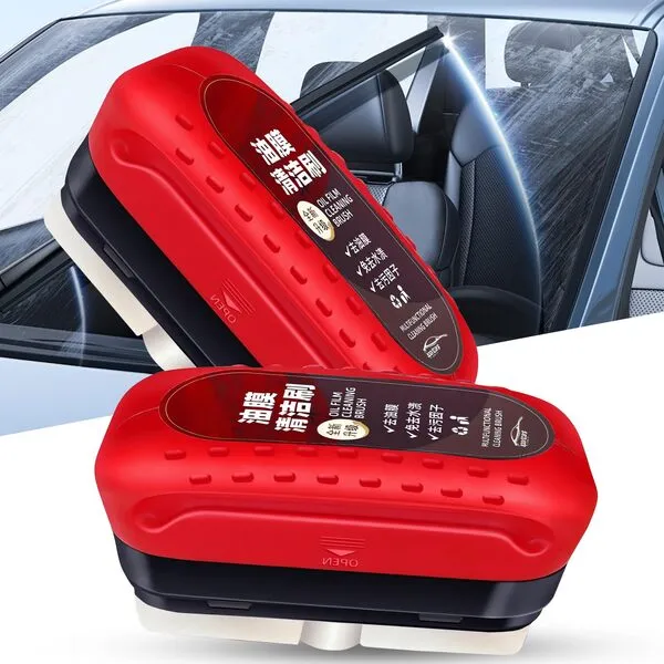 PTOSO Automotive Oil Film Cleaning Brush - Integral Glass Cleaning Board for Removing Dirt Water Stain, Prevents Rain Fog Oil Film Cleaner, Glass Oil Film Remover for Car Window Windshield Mirrors (2)