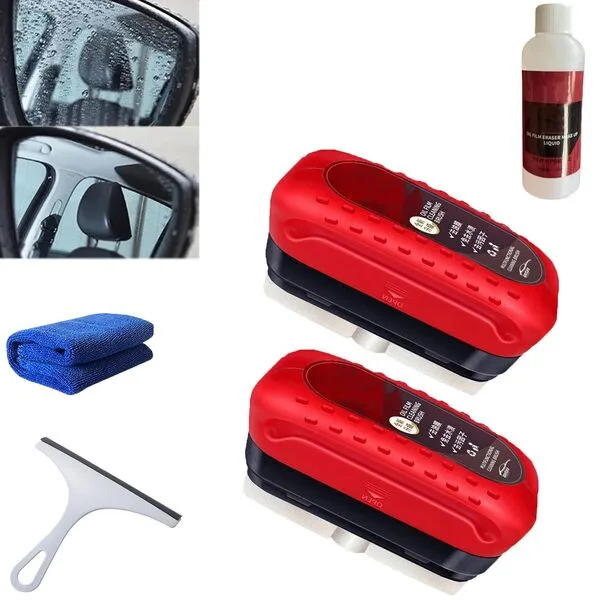 EARFORU Gelmalls Glass Cleaner, Gel Malls Window Cleaner, All-in-One Wipe-on Oil Film Remover, Automotive Oil Film Cleaning Brush, Glass Cleaning Board for Windshield (Upgraded+100ml, 2PCS)