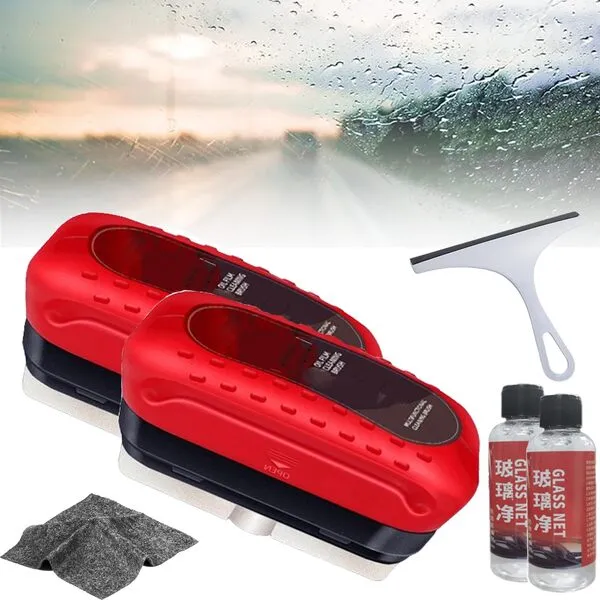 Arhdcompuly Automotive Oil Film Cleaning Brush, All in One Wipe on Oil Film Remover, Sky Online Glass Cleaning Board, Glass Oil Film Remover, Glass Coating for Windshield (2pcs with Spray)