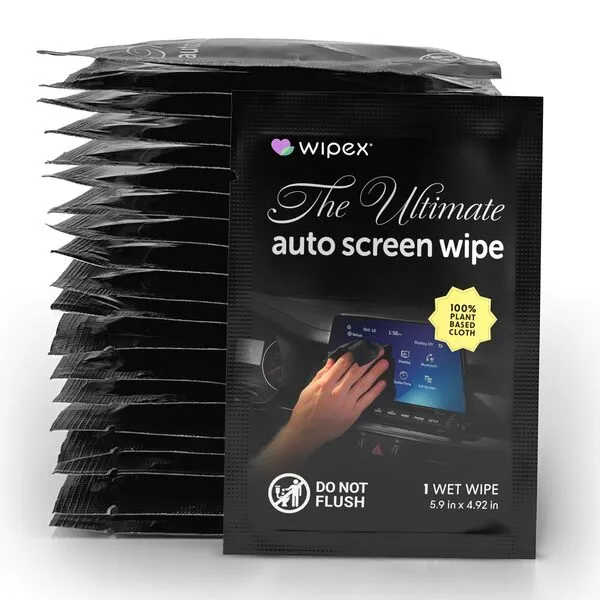 Wipex Ultimate Auto Screen Wipes - 30ct Individually Wrapped Car Wipes for Interior Cleaning, Streak-Free & Residue-Free Polish, Plant-Based Black Cloth, Ideal for Screens, Gauges, Mirrors & Dashboard