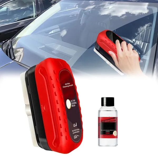 Automotive Oil Film Cleaning Brush, Glass Cleaning Board, Hydrophobic Glass Coating for Windshield Improves Clarity and Visibility (1pc Brushes & Refill Liquid)