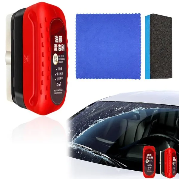 Automotive Oil Film Cleaning Brush,120ML Glass Cleaning Board,Car Glass Oil Film Cleaner,Glass Coating for Windshield,Windshield Water Repellant Protection Against the Elements (1Set)