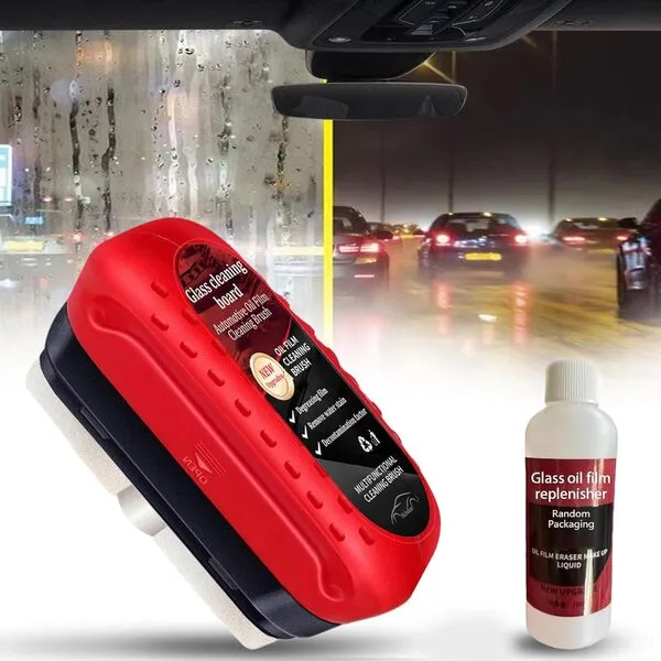 Glass Cleaning Board New Upgrades, Automotive Oil Film Cleaning Brush, Universal Glass Cleaning Wipe Board, Anti-Rain Fog Cleaning Glass Brush with Refill, Improves Clarity and Visibility (1)