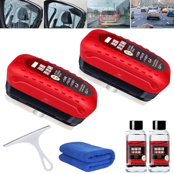 Automotive Oil Film Cleaning Brush, All in One Oil Film Cleaning Brush, Upgraded Glass Oil Film Remover for Car, Anti-Rain Fog Cleaning Glass Brush for All Vehicles (2Pcs)