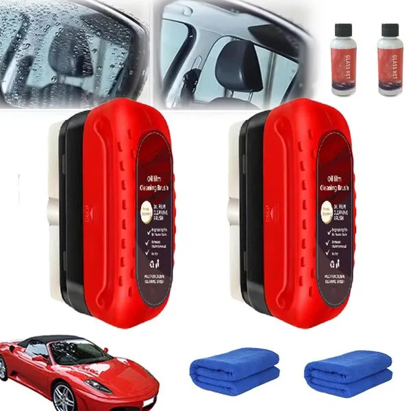 Automotive Oil Film Cleaning Brush, Glass Coating for Windshield,Oil Film Remover for Car Window, Glass Cleaning Board (2pcs)