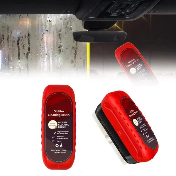 Automotive Oil Film Cleaning Brush with 2024 Advanced Glass Coating for Windshield - Ultimate Oil Film Remover & Anti-Rain Fog Brush for Crystal Clear Visibility on All Car Glass Surfaces (2PC)