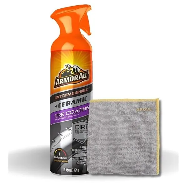 Armor All Extreme Shield + Ceramic Tire Coating Bundle - Non-Greasy Protective Barrier - Easy Aerosol Application - Tire Shine Spray - Car Tire Shine - Armor All Tire Shine - Tire Coating - 16 oz