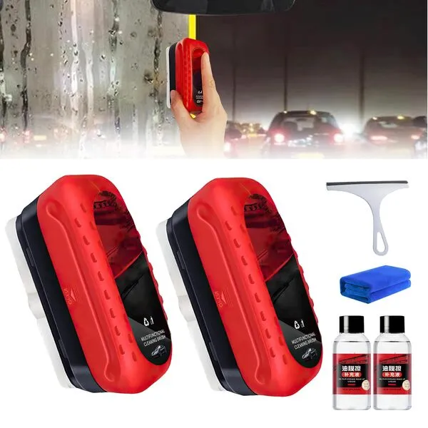 COLORCASA Automotive Oil Film Cleaning Brush, New Glass Oil Film Remover for Car, All in One Wipe On Oil Film Remover, Hydrophobic Glass Coating for Windshield,Windshield Cleaner Tool (2 Kits)