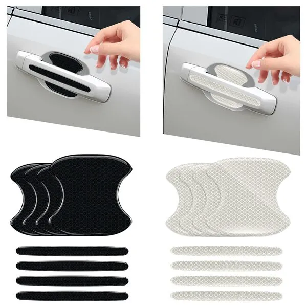 SuperKaKa 16Pack Car Door Handle Protective Stickers,Universal 3D Cars Doors Bowl Reflective Films Scratch-Proof Waterproof Night Visibility Guard Strips Vehicle Exterior Accessories(Black & White)
