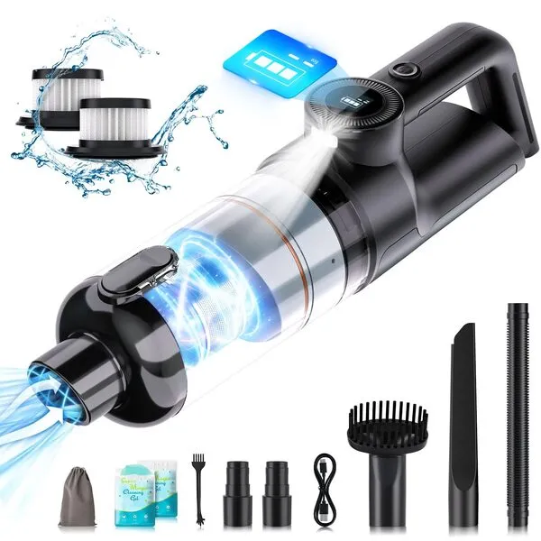 AX2V 21000PA Car Vacuum Cleaner, Portable Vacuum for Car with LCD Display and Lighting Handheld Vacuum Cordless with Cleaning Gel for Car Detailing for Car Keyboard Cleaner and Home Cleaning V01