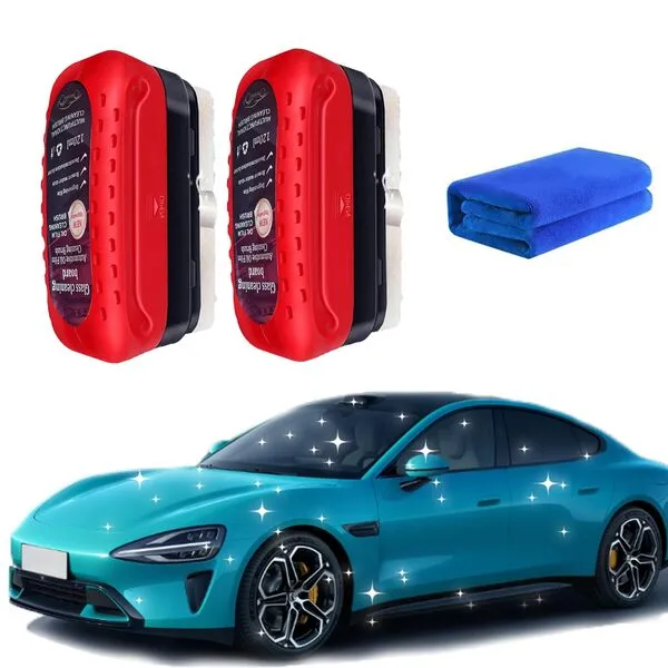 2PCS Automotive Oil Film Cleaning Brush, Glass Cleaning Board, 1PCS Cleaning Wipes, Glass Coating for Windshield,Improves Clarity and Visibility