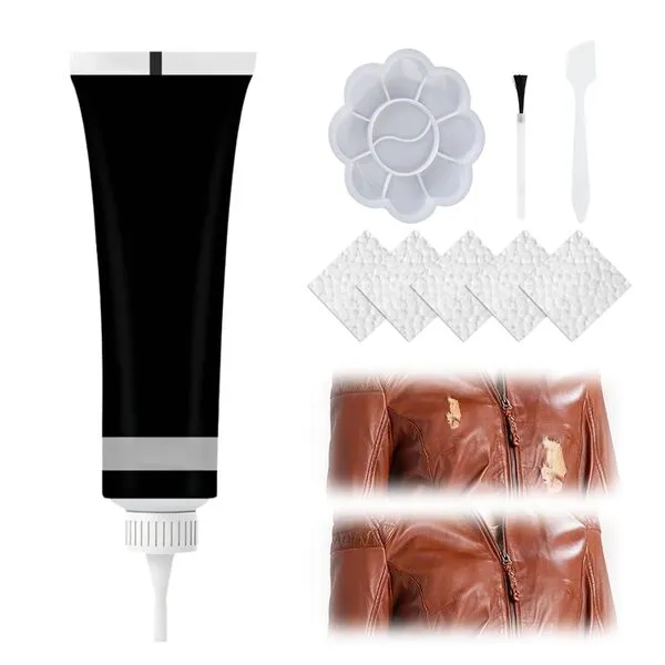 Advanced Leather Repair Gel, 2024 New Leather Repair Coloured Cream Gel, Professional Leather Repair Kit for Car Seat Vinyl Repair Kit, Multifunctional Couch and Jacket Repair Kit (1, Black)