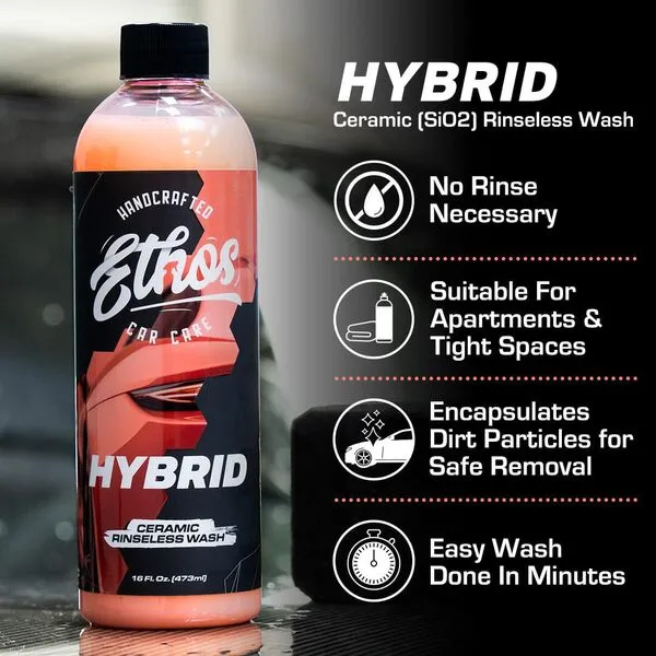 Ethos Hybrid Ceramic Rinseless Car Wash - Spot Free Rinse for Cars Waterless Wash - No Rinse Car Wash - Spot Free Car Wash (16oz)