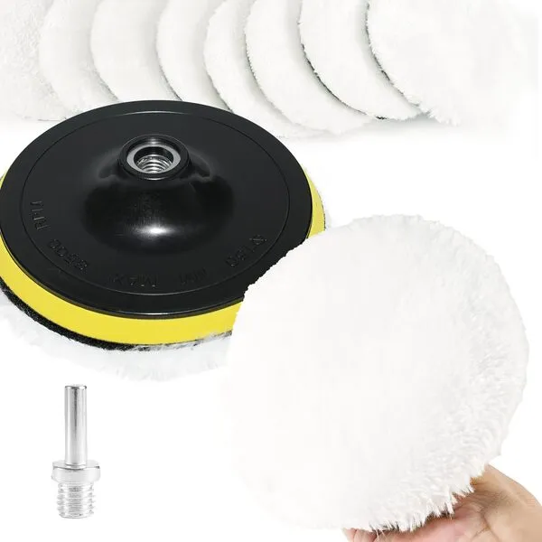 8 Pcs 6 Inch Wool Polishing Buffing Pad Polishing Buffing Wheel for Drill Buffer Attachment with M14 Drill Adapter