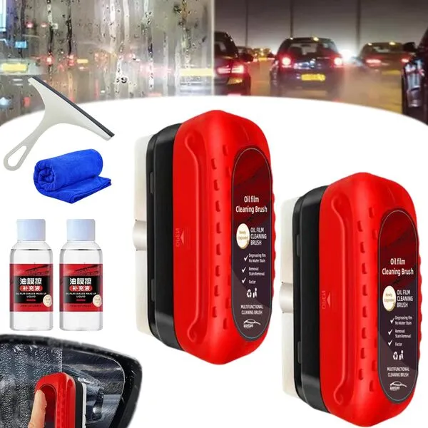 Gelmalls Glass Cleaner,Crosmicopic Glass Cleaner,Dodorado Glass Cleaning Board,Oil Repellent Film for Car Windows,Automotive Oil Film Cleaning Brush Removes Oil Film And Coating with Easeer (2Pcs)